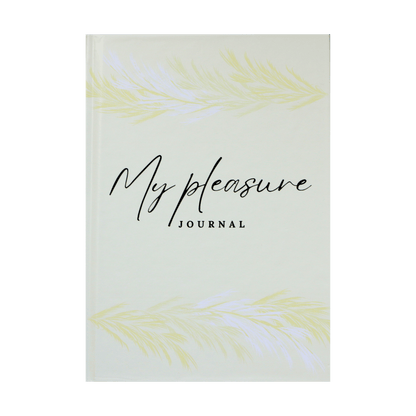 Journal with 'My pleasure' text on a pale yellow background