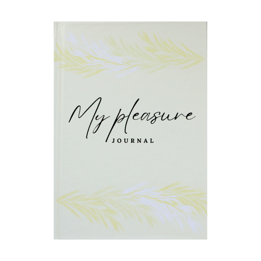 Journal with 'My pleasure' text on a pale yellow background