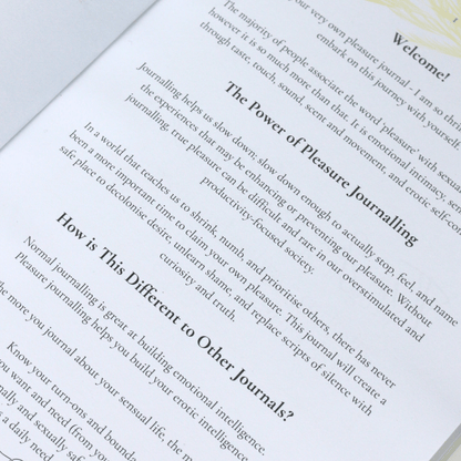 Text from a pleasure journal with headings and introductory text.